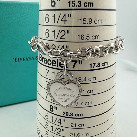 RARE Return To Tiffany & Co. 18k Diamond Heart Bracelet in White Gold 30g - Picture 4 of 9